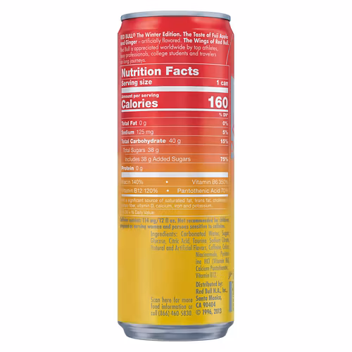 Nutrition label for Red Bull Winter Edition Energy Drink – Fuji Apple & Ginger